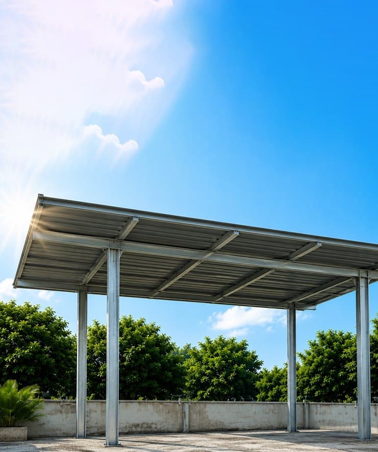 Ground-mounted array on a raised steel frame